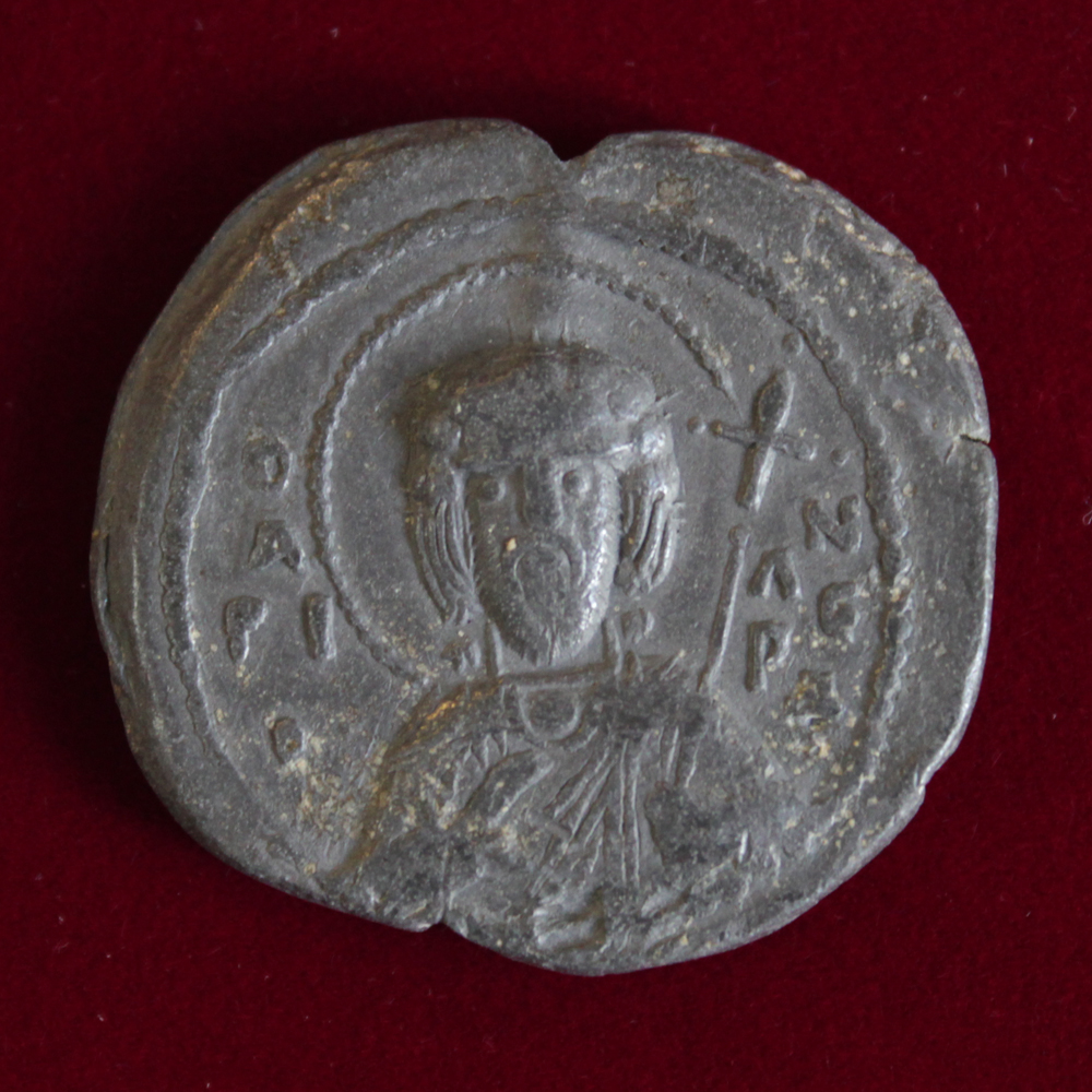 Pendent seal belonged to Vsevolod Yaroslavich. 11th century. Lead, Cast. D-30,0 mm. Excavations by V. Bulkhin. Upper Castle, Polotsk, 1978.