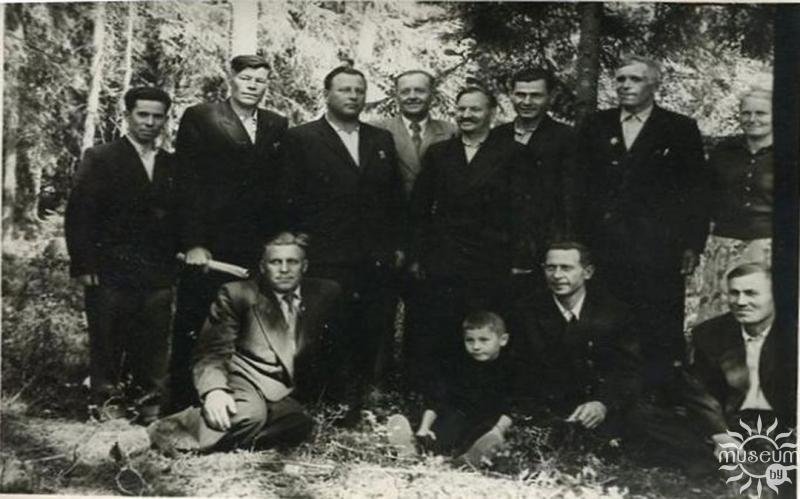 Meeting of former partisans of the 4th Belarusian Partisan Brigade. G.S. Petrov is in the second row, the fourth from the right. 1960s